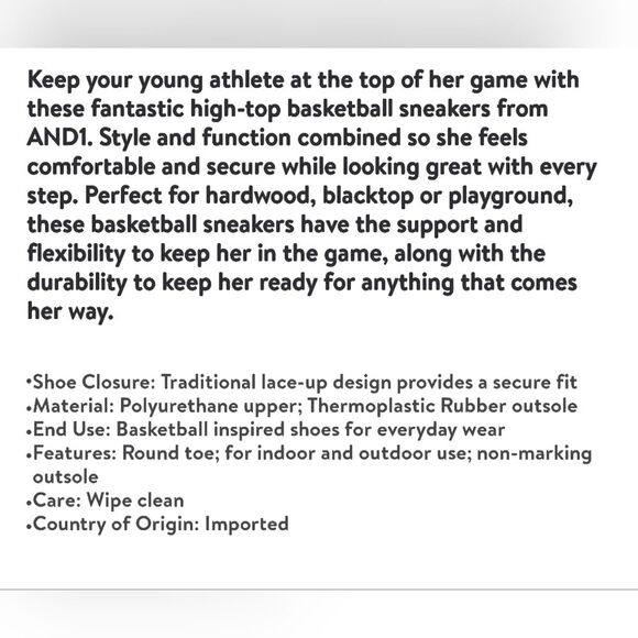 AND1 Big Girl High Top Basketball Sneakers Size 5 - Picture 10 of 10